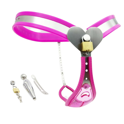 Pink Transparent Panel Heart-Lock Chastity Belt - Image 3