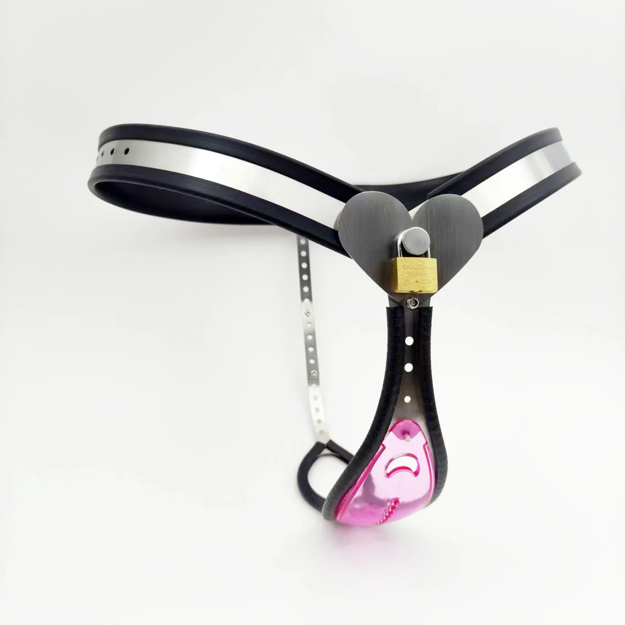 Pink Transparent Panel Heart-Lock Chastity Belt - Image 4